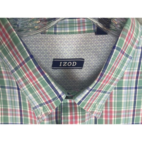 IZOD Dress Shirt Men's Size L Green Plaid Long Sleeve Cotton Blend Button Down‎ - Picture 3 of 7